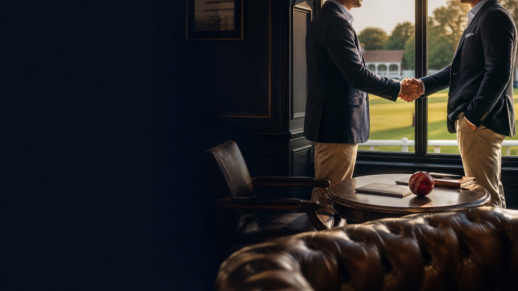 A welcoming conversation inside an elegant cricket clubhouse